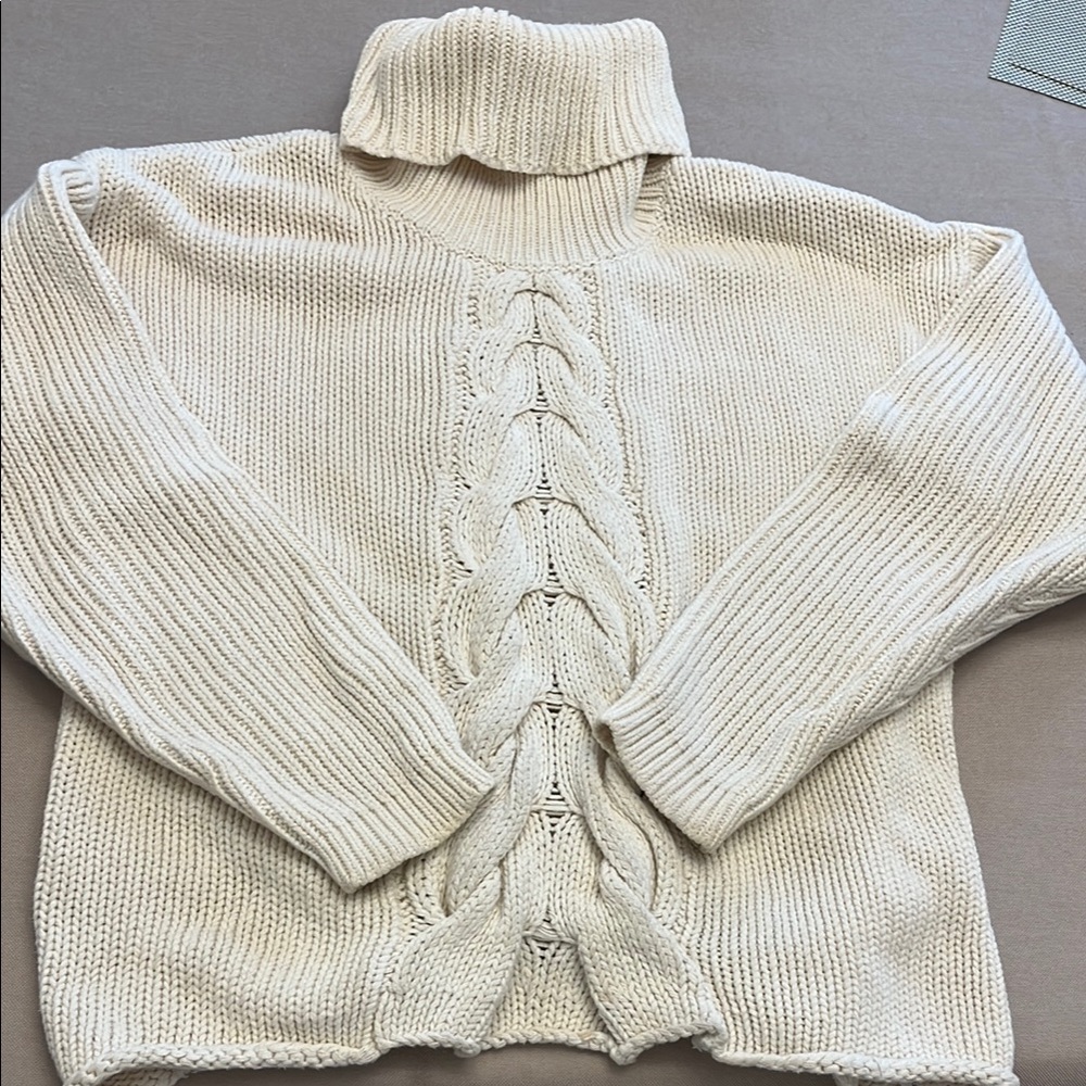 One Teaspoon Cream Cable Knit Turtleneck Sweater